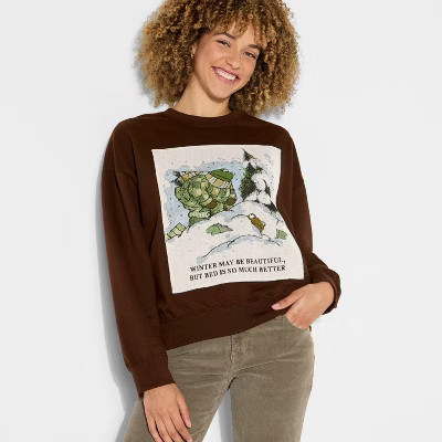 Women's Frog & Toad Fleece Graphic Pullover Sweatshirt - Brown | Target