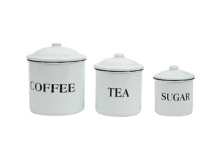 Creative Co-op DA1985 Metal Containers with Lids, Coffee, Tea, Sugar, Set of 3, White | Amazon (US)