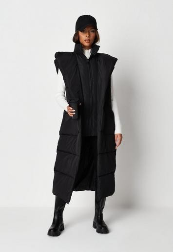 Missguided - Black Hooded Maxi Puffer Vest | Missguided (US & CA)