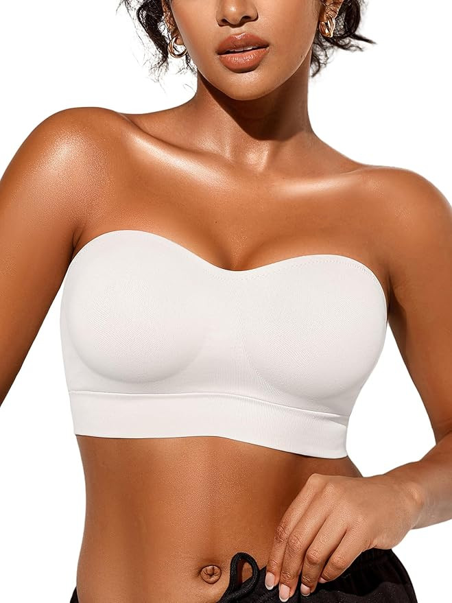 Strapless Bras for Women, S-XL, Non-Slip Silicone Padded Bandeau Bra with Free Clear Strap, Wirel... | Amazon (US)