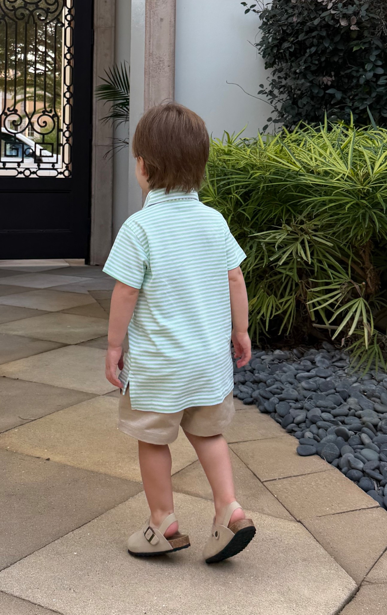 Toddler boy polo o& khaki shorts (elastic waist) and little Amazon mules 🤎

#LTKKids