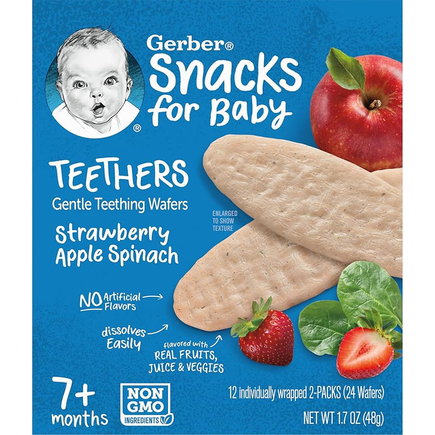 Gerber Snacks for Baby Teethers, Gentle Teething Wafers, Strawberry Apple Spinach, 1.7 Ounce, 12 ... | Amazon (US)