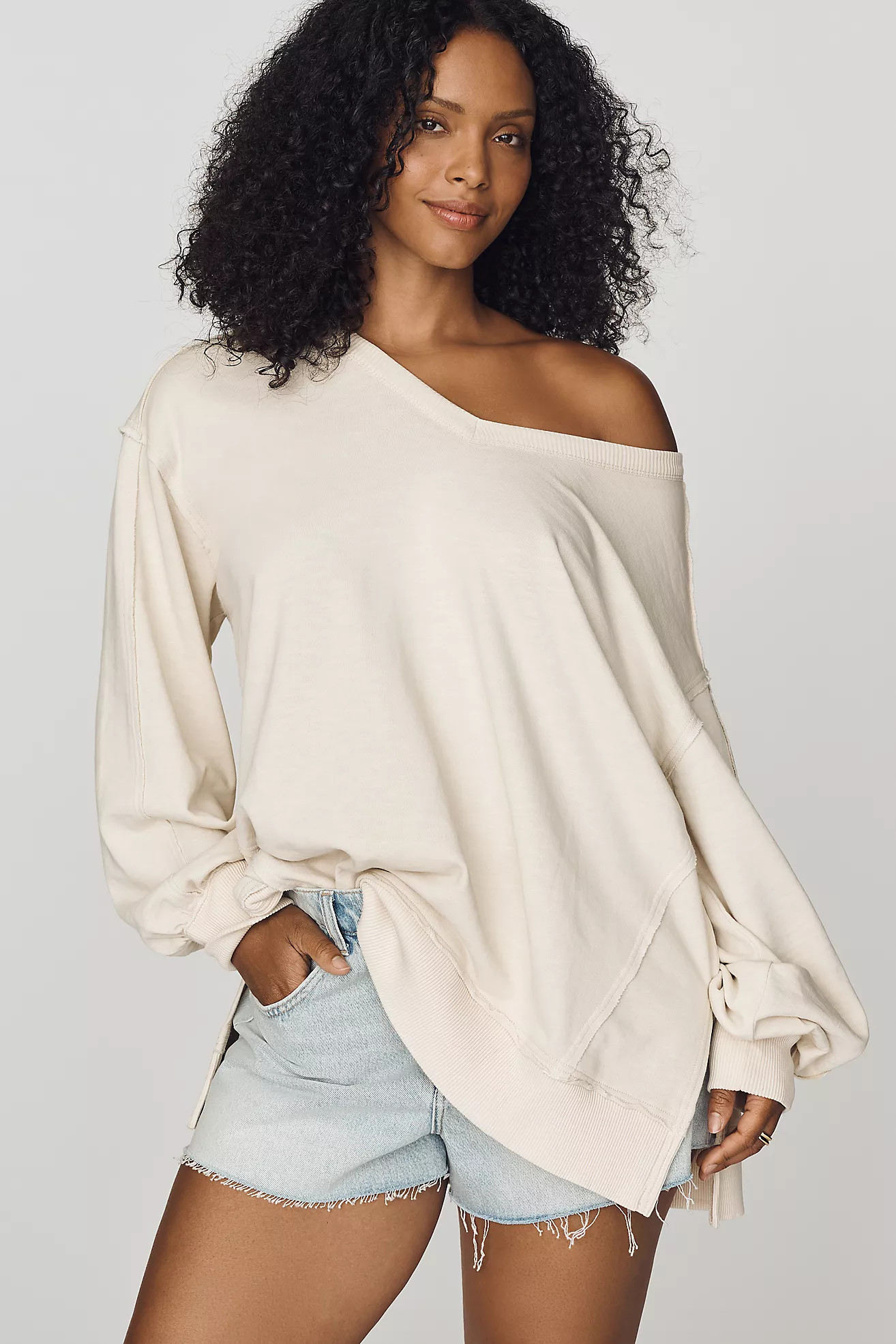 Pilcro Long-Sleeve V-Neck Oversized Popover Top | Anthropologie (US)
