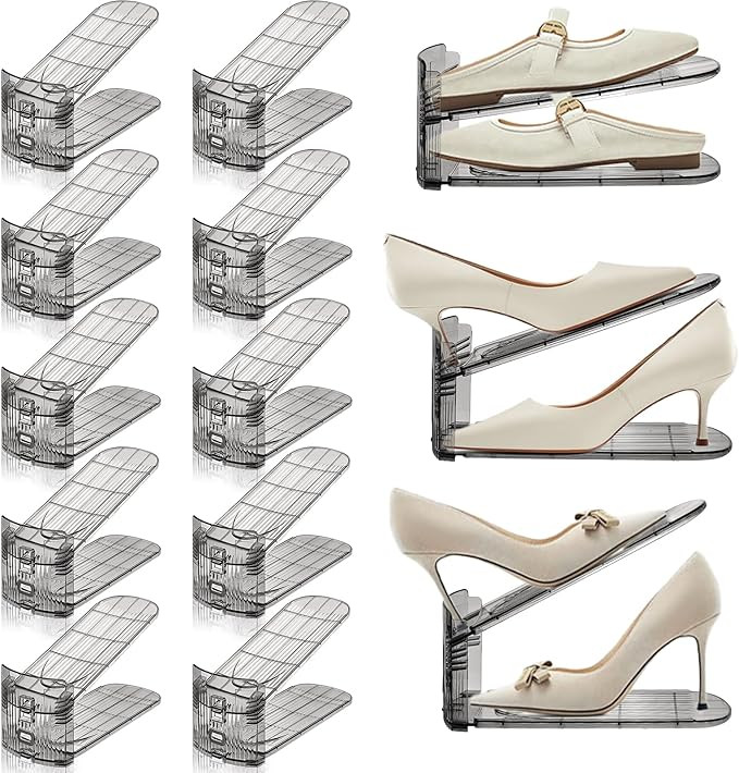 Adjustable Shoe Slots Organizer,12PACK Transparent Shoe Stackers Shoe Rack Holder Shoe Space Save... | Amazon (US)