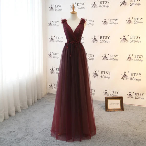 Modest Burgundy Deep V Prom Dress Crossed Pleats Women Formal | Etsy | Etsy (US)
