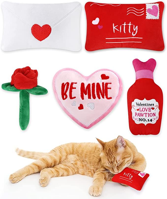 CiyvoLyeen Valentine's Day Catnip Toys Set of 5 Soft Valentine Letter Plush Cat Toys Interactive ... | Amazon (US)