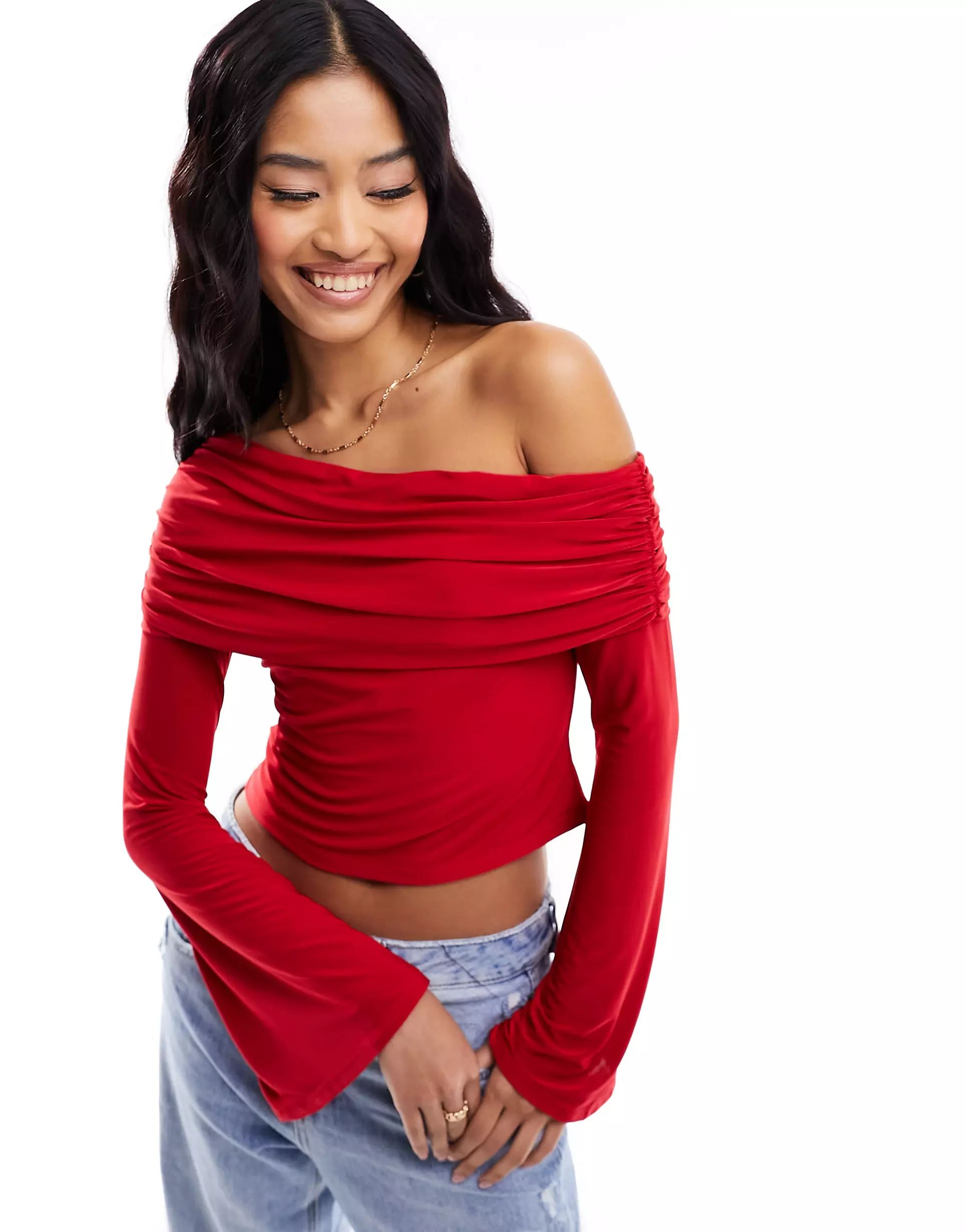 ASOS DESIGN slinky one shoulder top in red | ASOS (Global)
