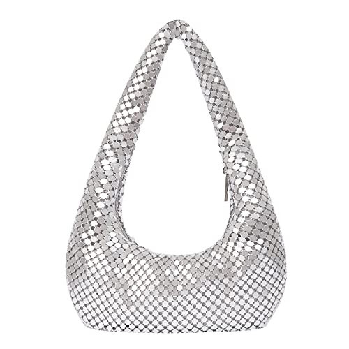Silver Evening Bag Women Unique Handbags Cool Purses Small Shoulder Purse Silver Metallic Purse Designer Evening Bag(Silver) | Amazon (US)