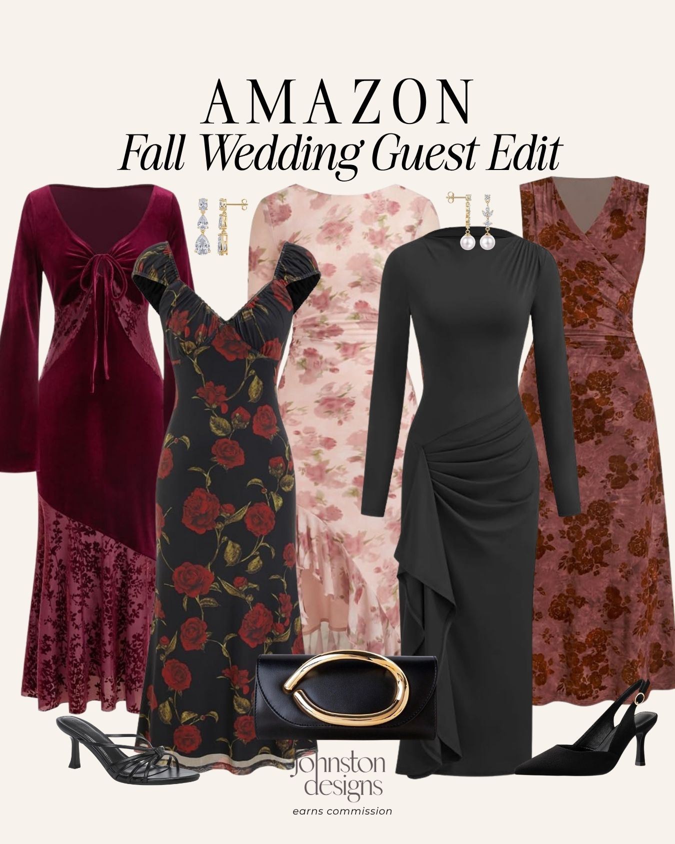 Elegant options for fall wedding celebrations in rich textures and seasonal florals. 💐 Luxurious burgundy velvet long-sleeve dress, sophisticated black draped midi dress, dark moody rose prints, and graceful blush floral styles, paired with sleek black pumps, strappy heels, and statement jewelry.

Amazon fall wedding guest dresses, burgundy velvet long sleeve dress, black ruched draped midi dress, dark floral maxi dress, moody rose print wedding guest dress, black slingback heel pumps, strappy black heels, black clutch purse, pearl drop earrings, autumn formal wear, women’s Amazon fashion

#amazonfinds #amazonfashion #weddingguestdress #fallwedding #autumnwedding #formalwear #velvetdress #floraldress #cocktaildress #specialoccasion 

 #LTKSeasonal #LTKWedding