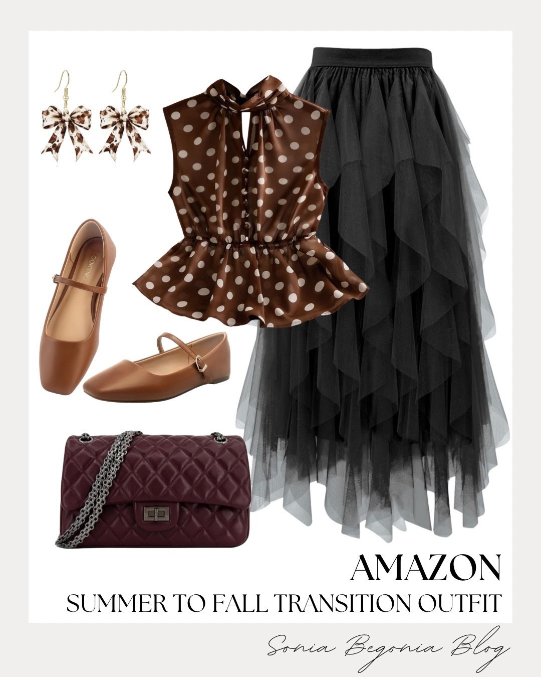 I’m loving this chic Amazon summer-to-fall transition look! 🍂

A brown polka dot high-neck peplum top paired with a tiered black mesh tulle skirt, classic tan Mary Jane flats, cheetah print bow earrings, and a deep burgundy quilted crossbody bag makes such an effortless style statement. ✨

#LTKstyletip #LTKunder50 #LTKshoecrush #LTKfit #AmazonFashion #AmazonFinds #FallTransition #PolkaDots #TulleSkirt #MaryJanes #StreetStyle #OutfitInspo

#LTKootd #LTKSeasonal