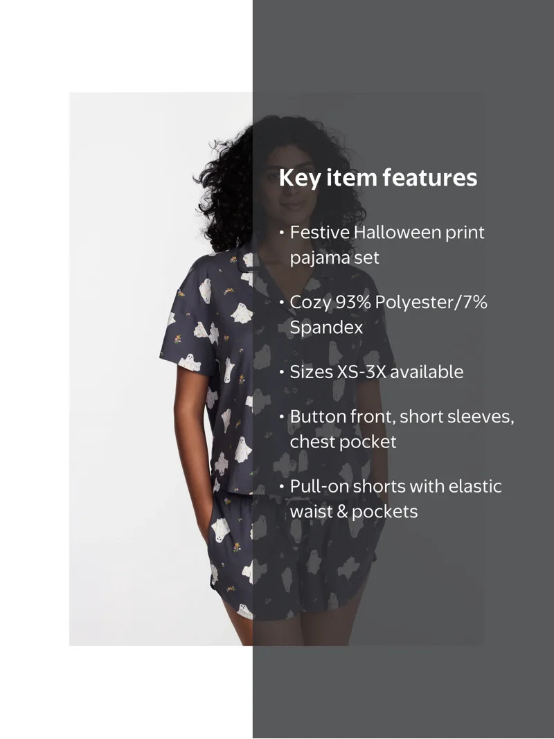 Halloween Women's Notched Top and Shorts Pajama Set from Way to Celebrate, 2-Piece, Sizes XS-3X | Walmart (US)