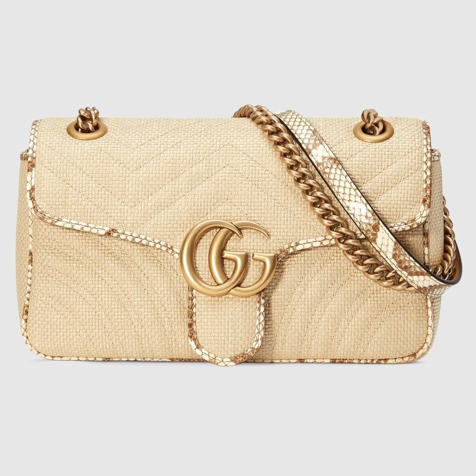 GG Marmont raffia small shoulder bag | Gucci (US)