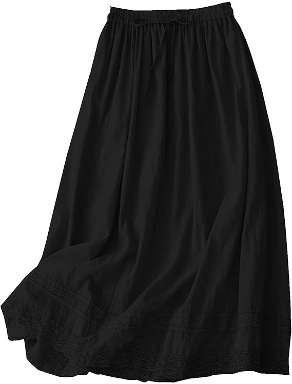 SANGTREE Women's Lace Cotton Linen Midi Skirt High Waisted A Line Flowy Swing Boho Long Skirts | Amazon (US)