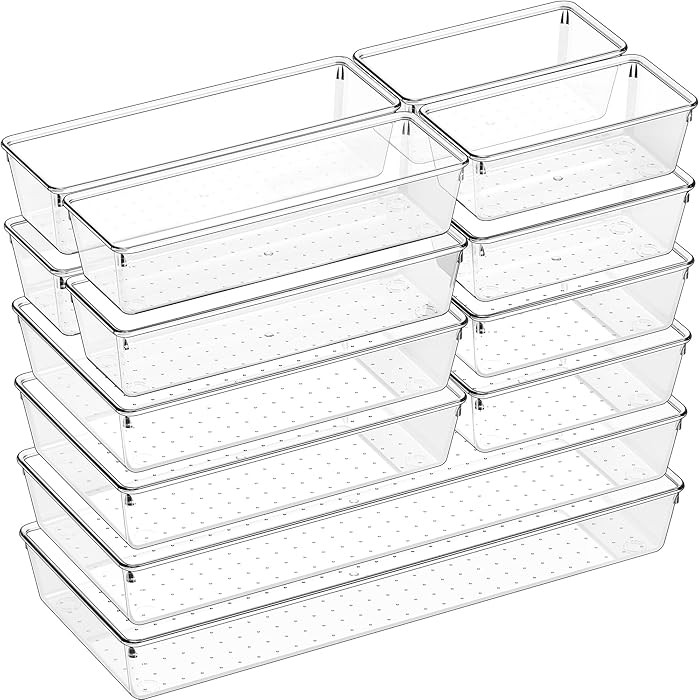 Criusia 14 PCS Clear Plastic Drawer Organizer Set - 5 Large Size Versatile Kitchen and Bathroom O... | Amazon (US)