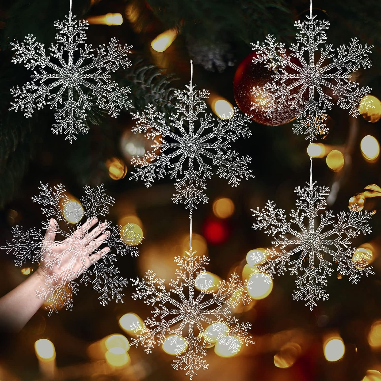 6 Sets Large Snowflakes Ornaments Christmas Plastic Clear Decorations Hanging Snowflake Decoratio... | Amazon (US)