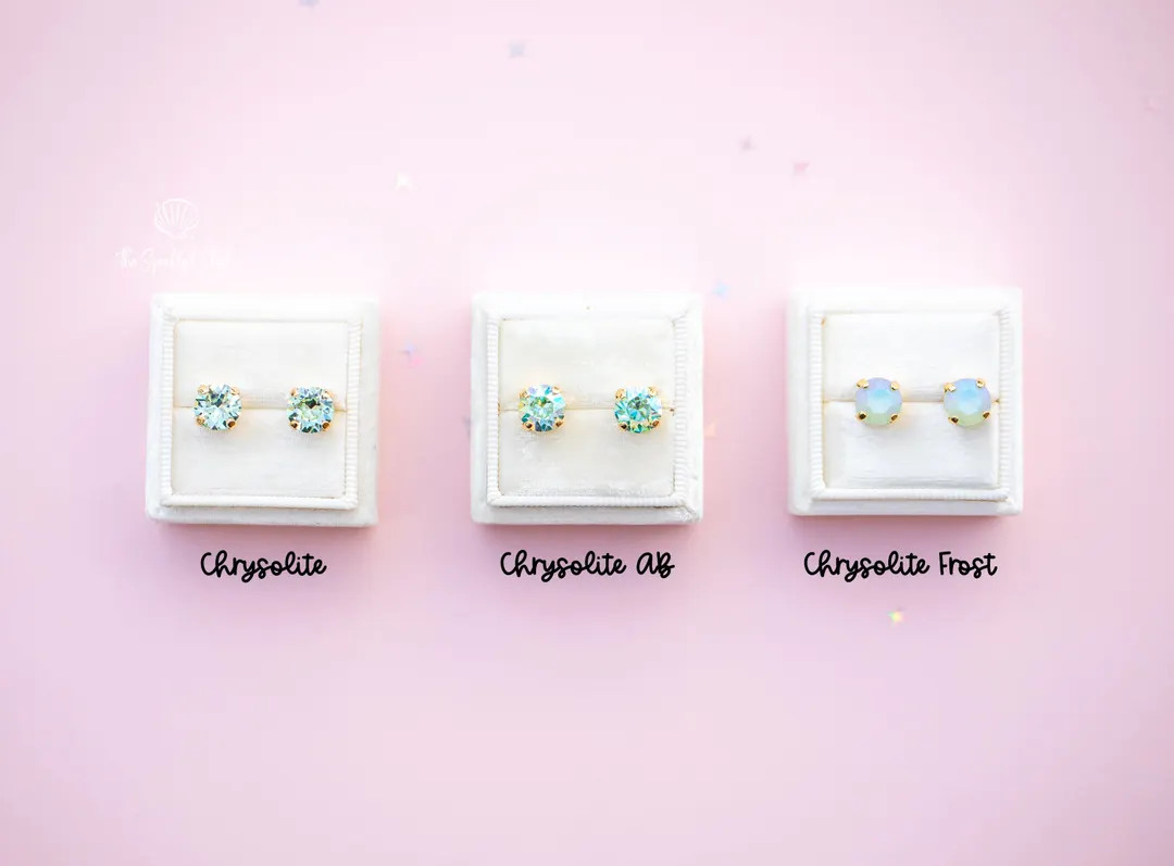 Chrysolite Stud Earrings - 8mm - Choose Crystal Color and Setting Color - Etsy | Etsy (US)