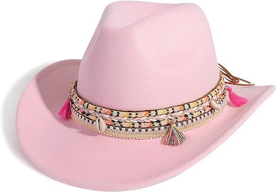 Gossifan Women Men Western Cowboy Cowgirl Hat Fedora Hat with Belt | Amazon (US)