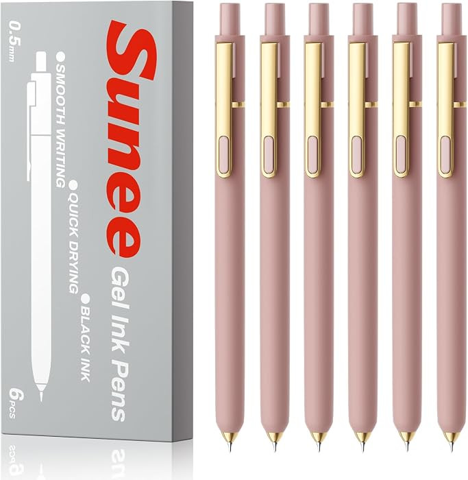 SUNEE Gel Pens, 6 Pack 0.5mm Pens Fine Point Smooth Writing Pens with Quick-Dry Black Ink, Cute A... | Amazon (US)