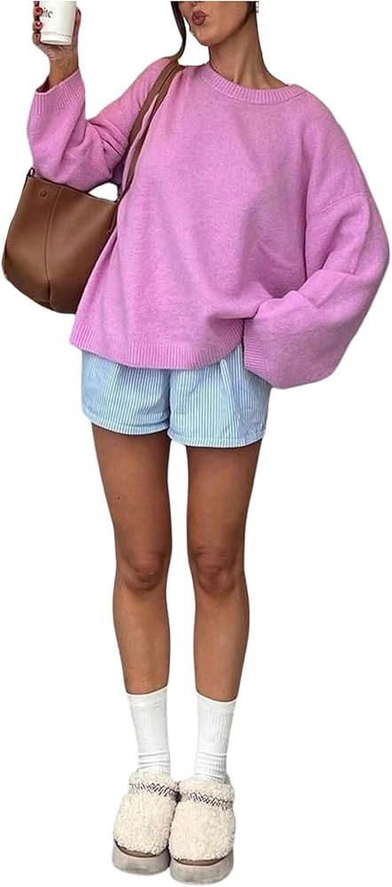 Milumia Women's Long Sleeve Sweater Pullovers Crew Neck Solid Loose Fit Knitted Tops | Amazon (US)