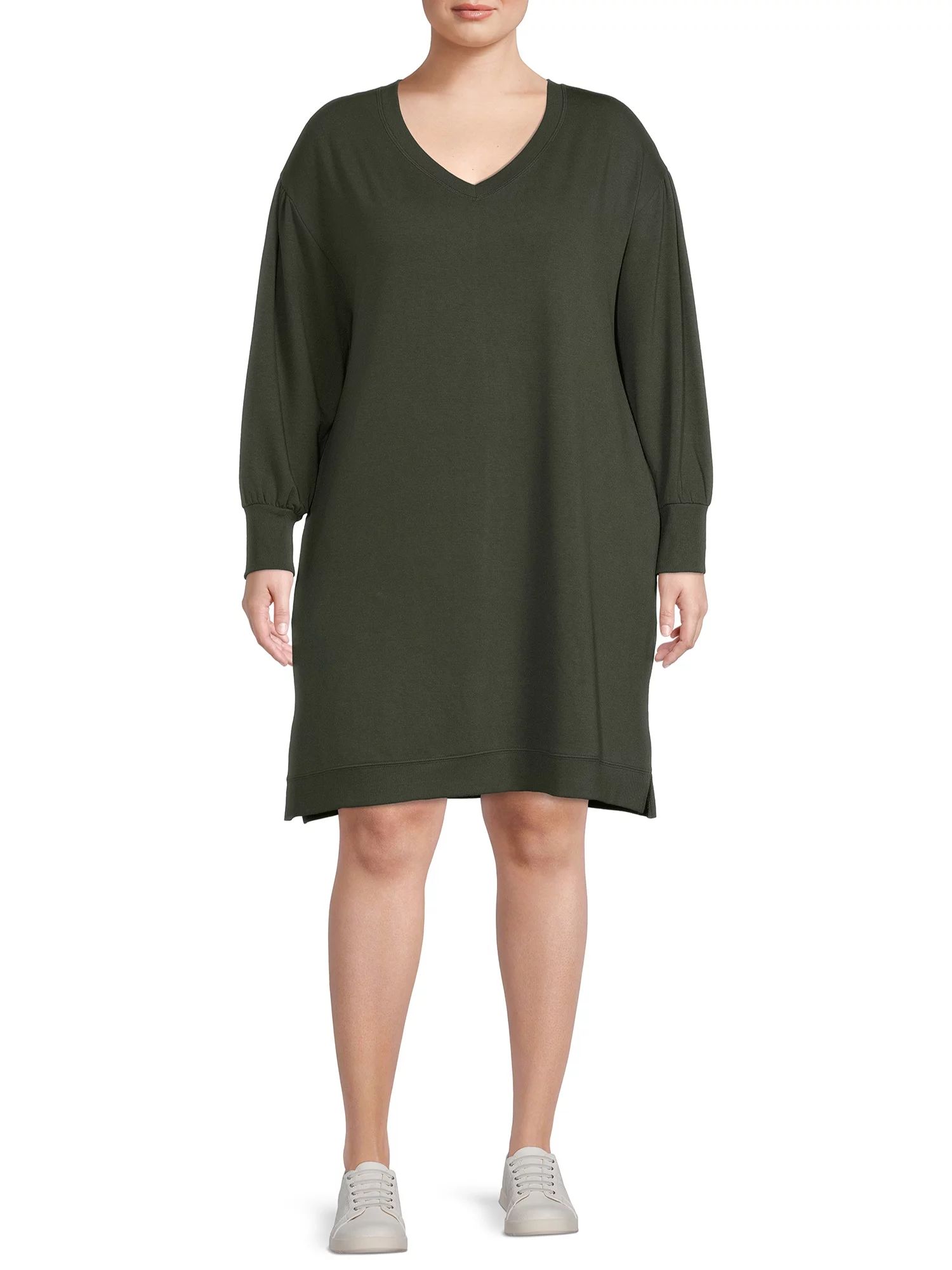 Terra & Sky Women's Plus Size V-Neck Sweatshirt Dress - Walmart.com | Walmart (US)