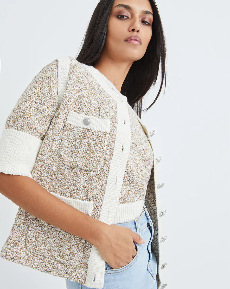 Veronica Beard Kaufman Knit Jacket Ivorybrown | Veronica Beard