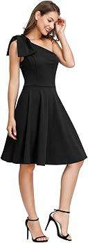 JASAMBAC Women's Bow One Shoulder Dress with Pockets A-line Cocktail Party Dress | Amazon (US)