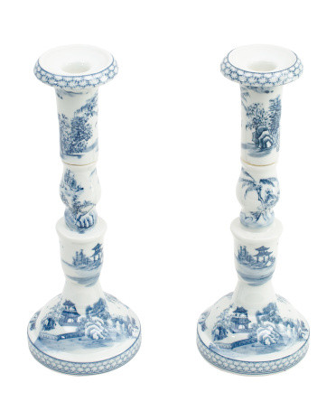 Set Of 2 13in Porcelain Canton Candle Holders | Marshalls