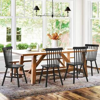 Windsor Black Solid Wood Dining Chairs for Kitchen and Dining Room (Set of 4) | The Home Depot