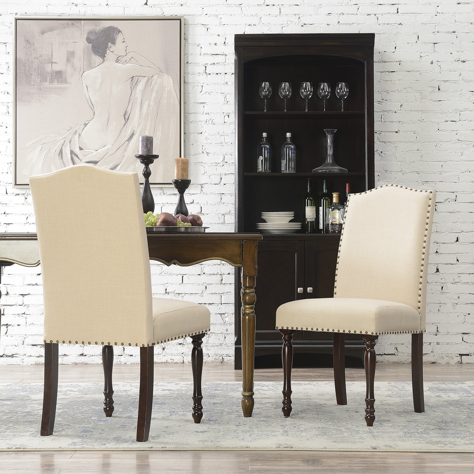 BELLEZE Accent Dining Chairs Classic Parsons Cushion Seat Backrest Set of (2) Beige - Walmart.com | Walmart (US)