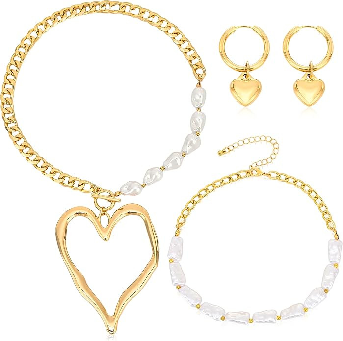 Y2k Large Heart Necklaces for Women Chunky Big Heart Pendant Necklace Layered statement Necklaces... | Amazon (US)