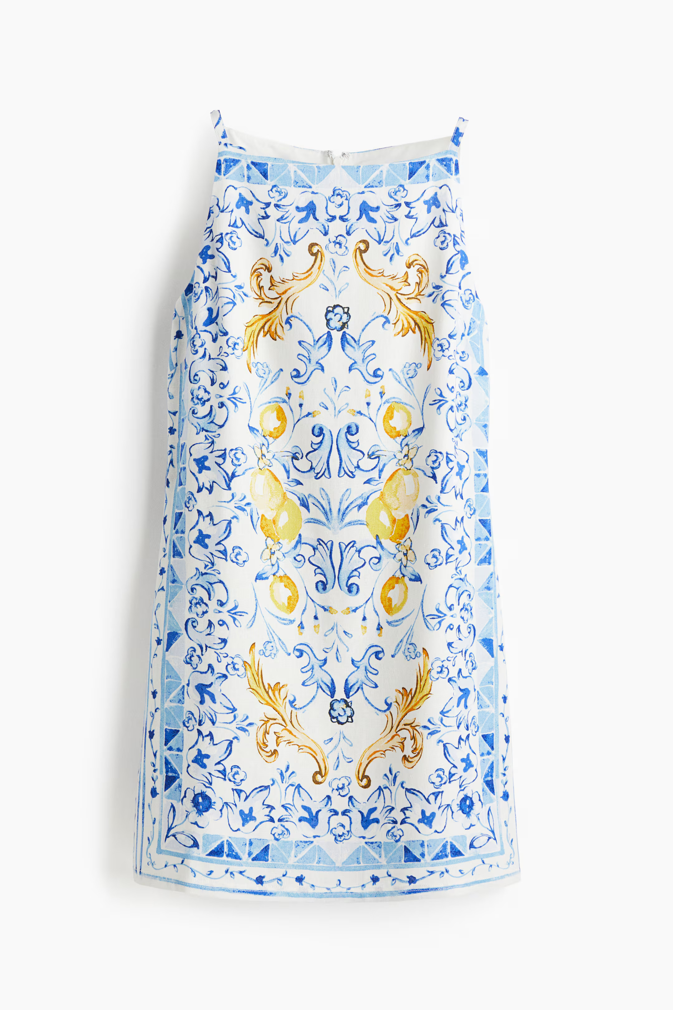 Trägerkleid aus Leinenmix - Weiß/Zitronen - Ladies | H&M AT | H&M (DE, AT, CH, NL, FI)