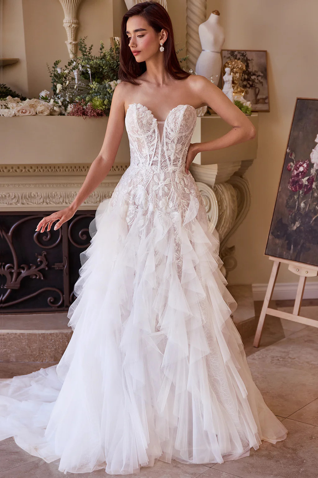 WL016 - Strapless Drop Waist Cascading Wedding Dress - Andrea & Leo | Lady Black Tie