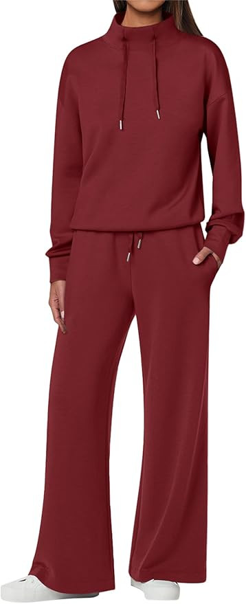 ANRABESS Womens 2 Piece Outfits Sweatsuit Set 2025 Fall Drawstring Sweatshirt Wide Leg Sweatpant ... | Amazon (US)