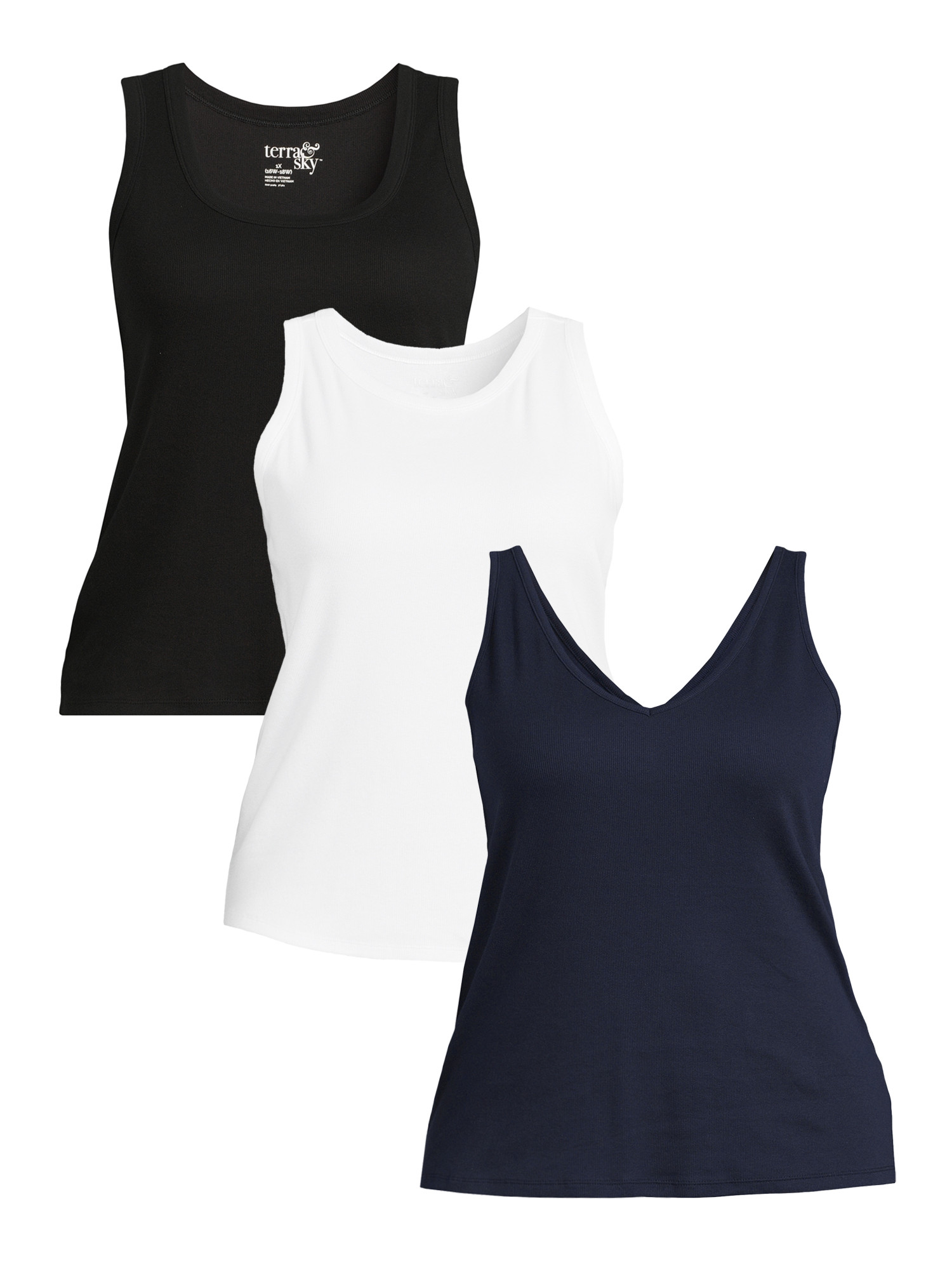 Terra & Sky Women's Plus Size Ribbed Tank Top, 3-Pack - Walmart.com | Walmart (US)