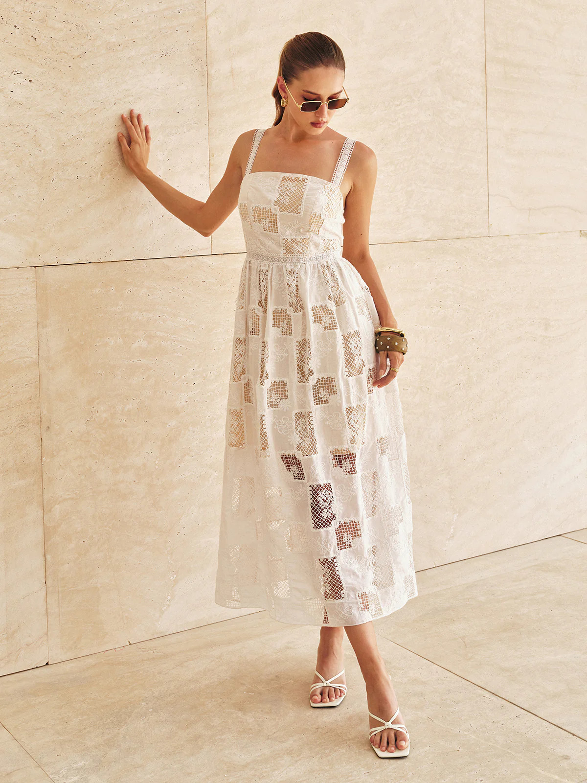 Cotton Patchwork Lace Embroidered Maxi Dress | Commense