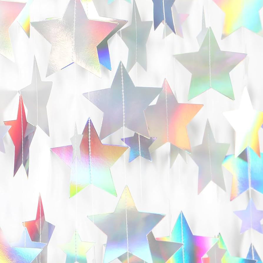 Iridescent Disco-Holographic Party-Decorations Christmas Garland - 62ft Twinkle Little Star Strea... | Amazon (US)