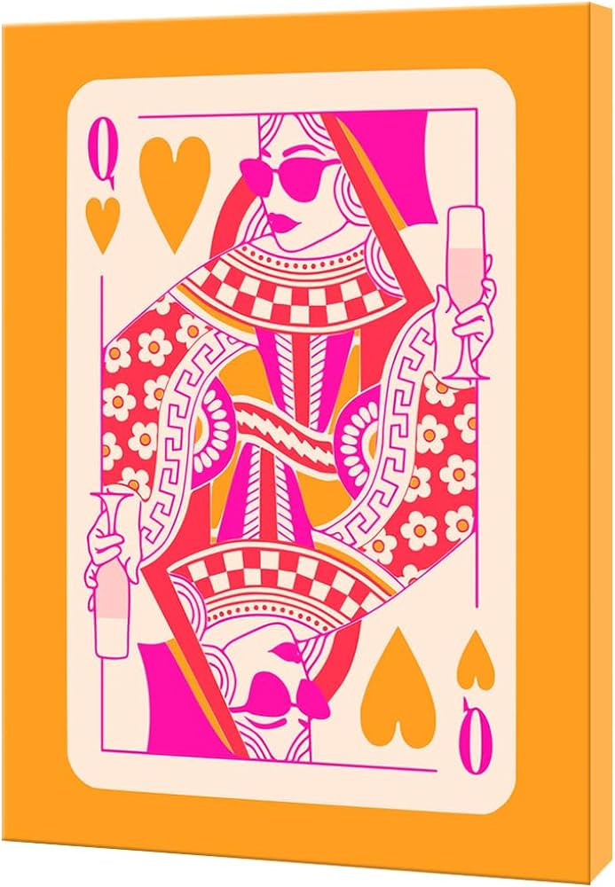VERENIX Queen of Hearts Playing Card Funky Wall Art Pink And Orange Preppy Poster Room Decor Aest... | Amazon (US)