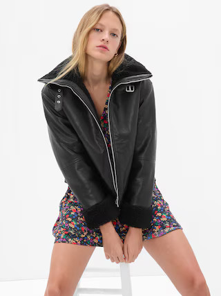 Faux-Leather Sherpa-Lined Moto Jacket | Gap (US)