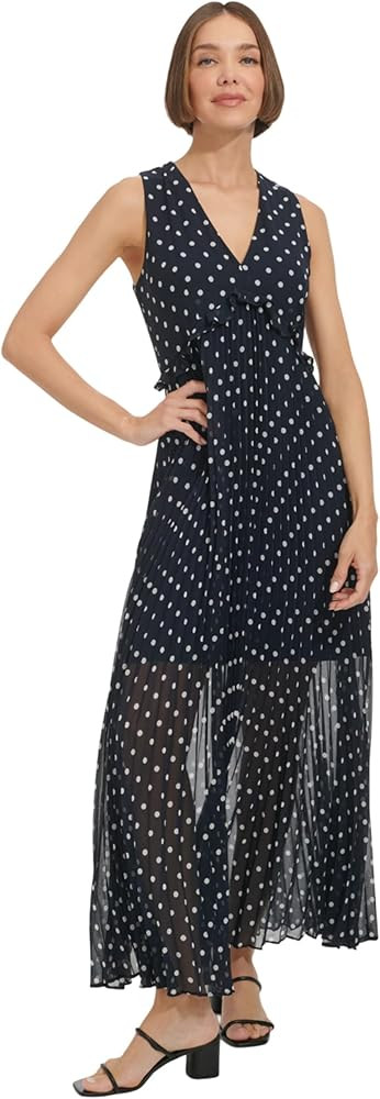 Tommy Hilfiger Women's Sleeveless V-Neck Chiffon Pleated Maxi Dress | Amazon (US)