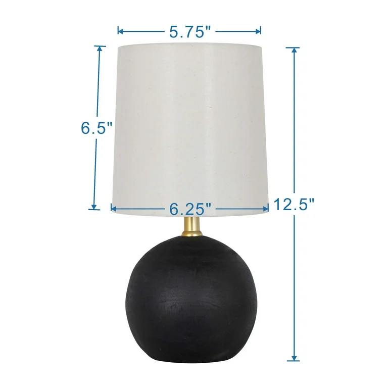 Mainstays 12.5” Mini Black Wood Ball Table Lamp with White Fabric Shade | Walmart (US)