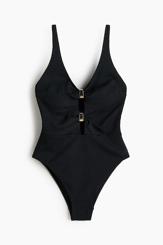 H & M - Padded-Cup High-Leg Swimsuit - Black | H&M (US + CA)
