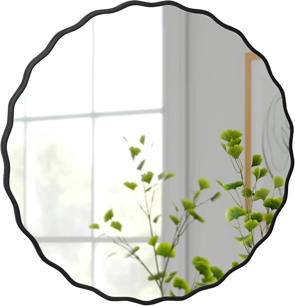 30 Inch Black Bathroom Mirror for Wall, Round Wavy Mirror with Wood Frame for Bathroom Bedroom Li... | Amazon (CA)