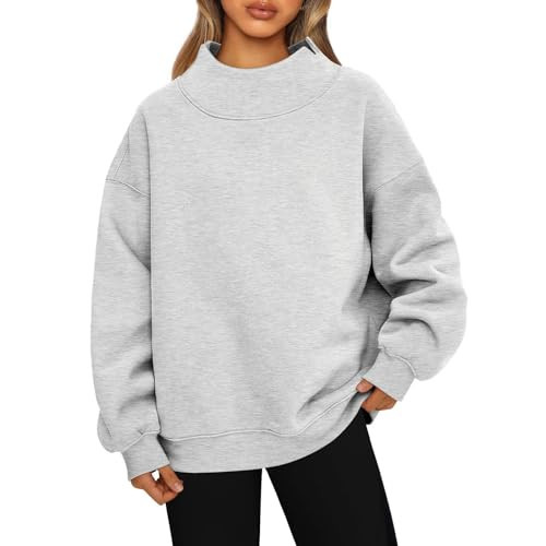 MATISUN 2025 New Mockneck Crewneck Sweatshirt, Loose Mock Neck Sweatshirt Women, Slit Sweatshirt Mockneck (Light Grey,Medium) | Amazon (US)