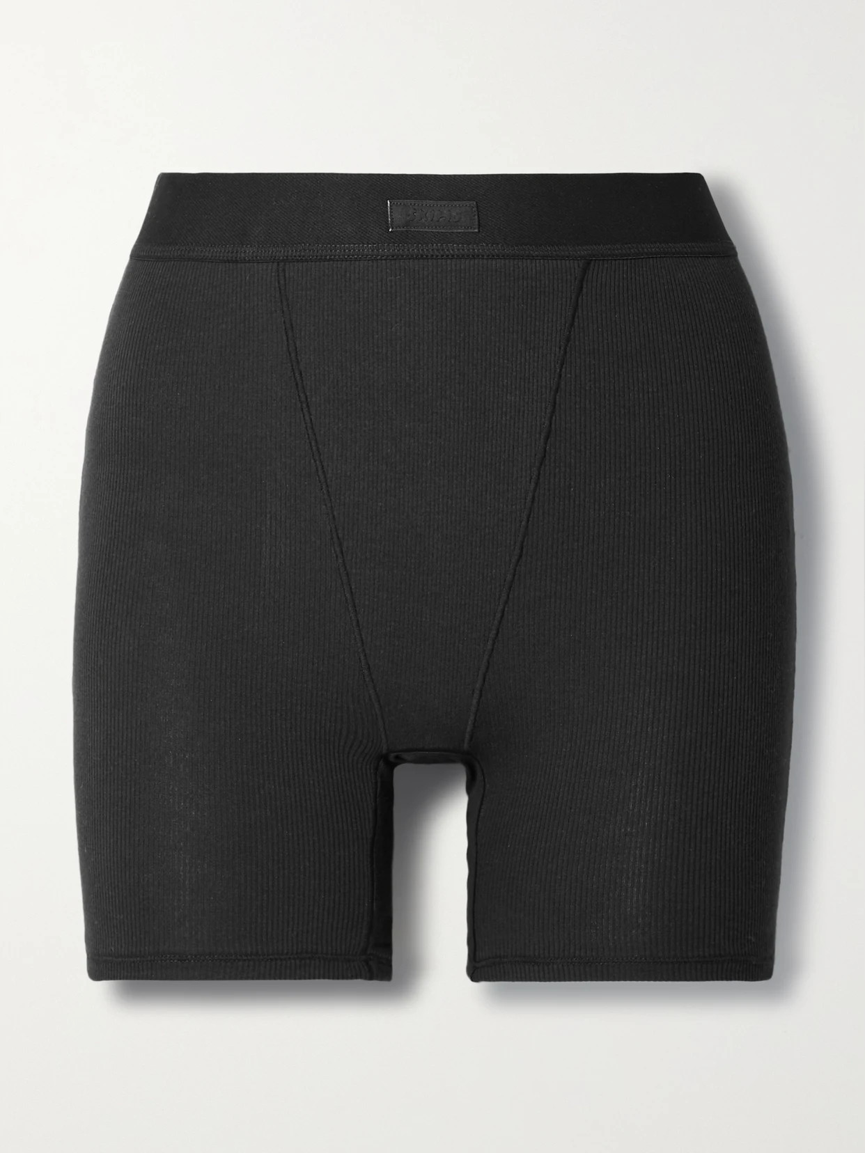 SKIMS - Cotton Collection Ribbed Cotton-blend Jersey Boxer Shorts - Soot | NET-A-PORTER (US)
