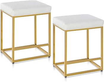 MAISON ARTS Off White & Gold Counter Height 24" Bar Stools Set of 2 for Kitchen Counter Modern Ba... | Amazon (US)