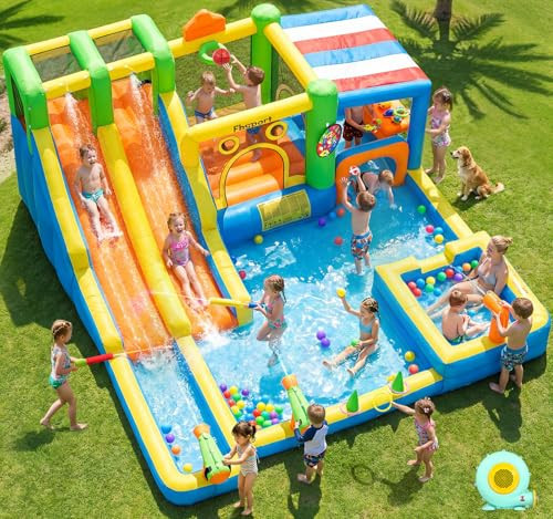 FBSPORT Inflatable Bounce House Double Water Slide,11 in 1 Inflatable Water Slide Park with 680W Blower, Splash Pool, Climbing Wall, Bouncy Castle for Indoor Outdoor Backyard | Amazon (US)