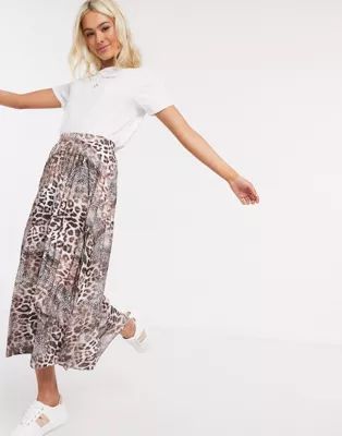 ASOS DESIGN pleated midi skirt in mixed animal print | ASOS UK