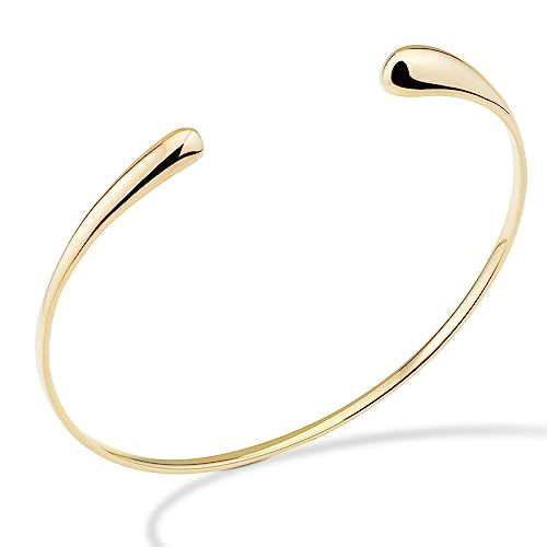 MiaBella 18K Gold Over Sterling Silver Italian Organic Teardrop Flexible Cuff Open Bangle Bracele... | Amazon (US)