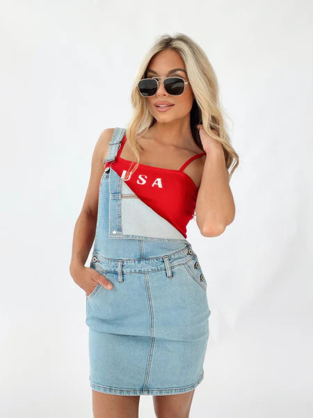 Light Denim Overall Dress | Lane 201 Boutique