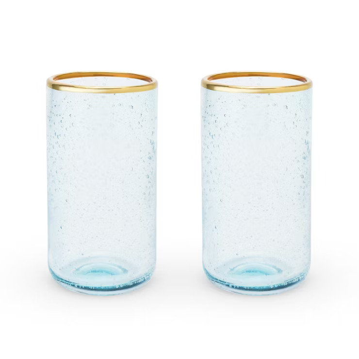Twine Aqua Bubble Gold Rim Glass Tumblers, Tinted Glass, Set of 2, 16 oz Capacity | Target